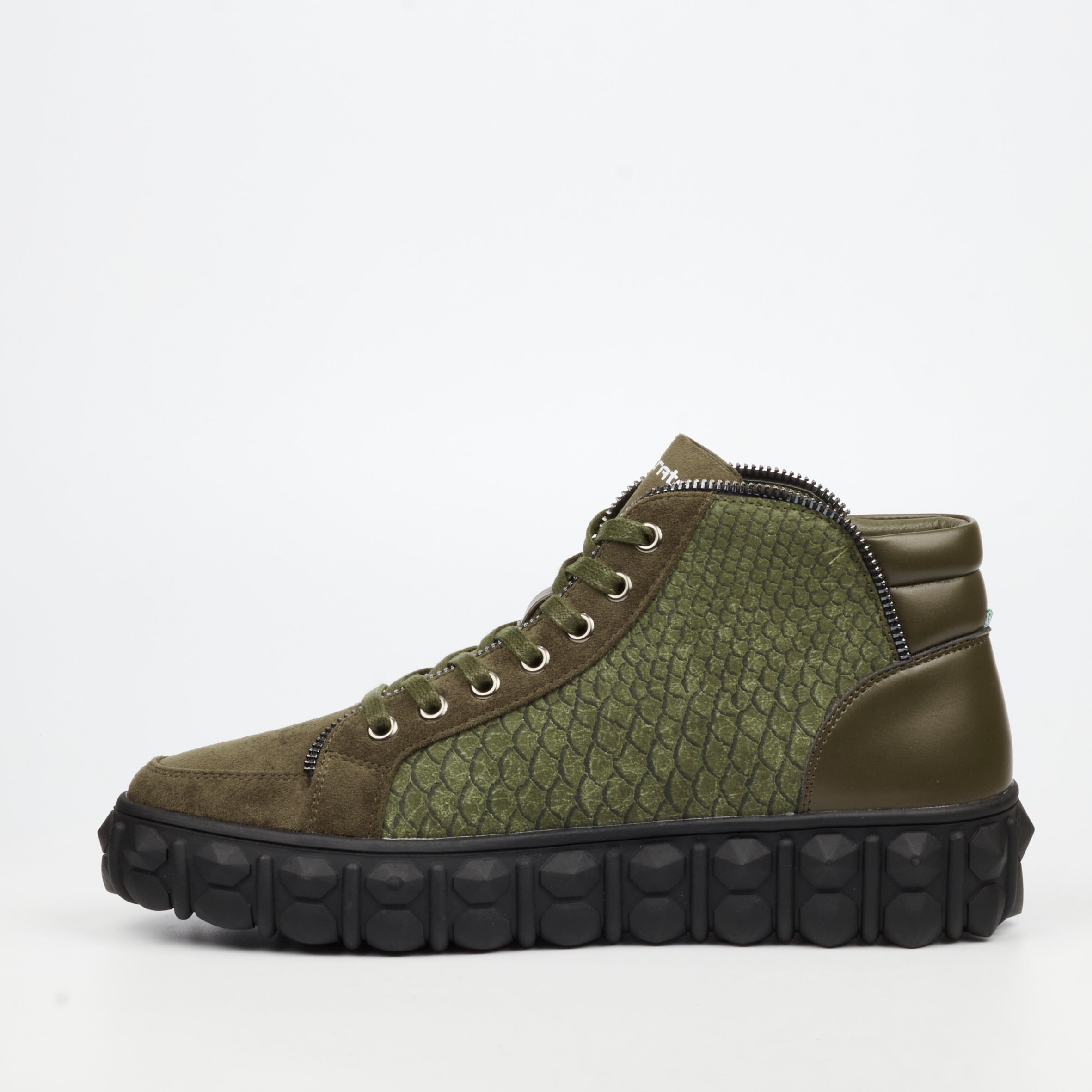 Mazerata Pigale 15 Faux Suede / Print Ankle Boot - Olive footwear Mazerata