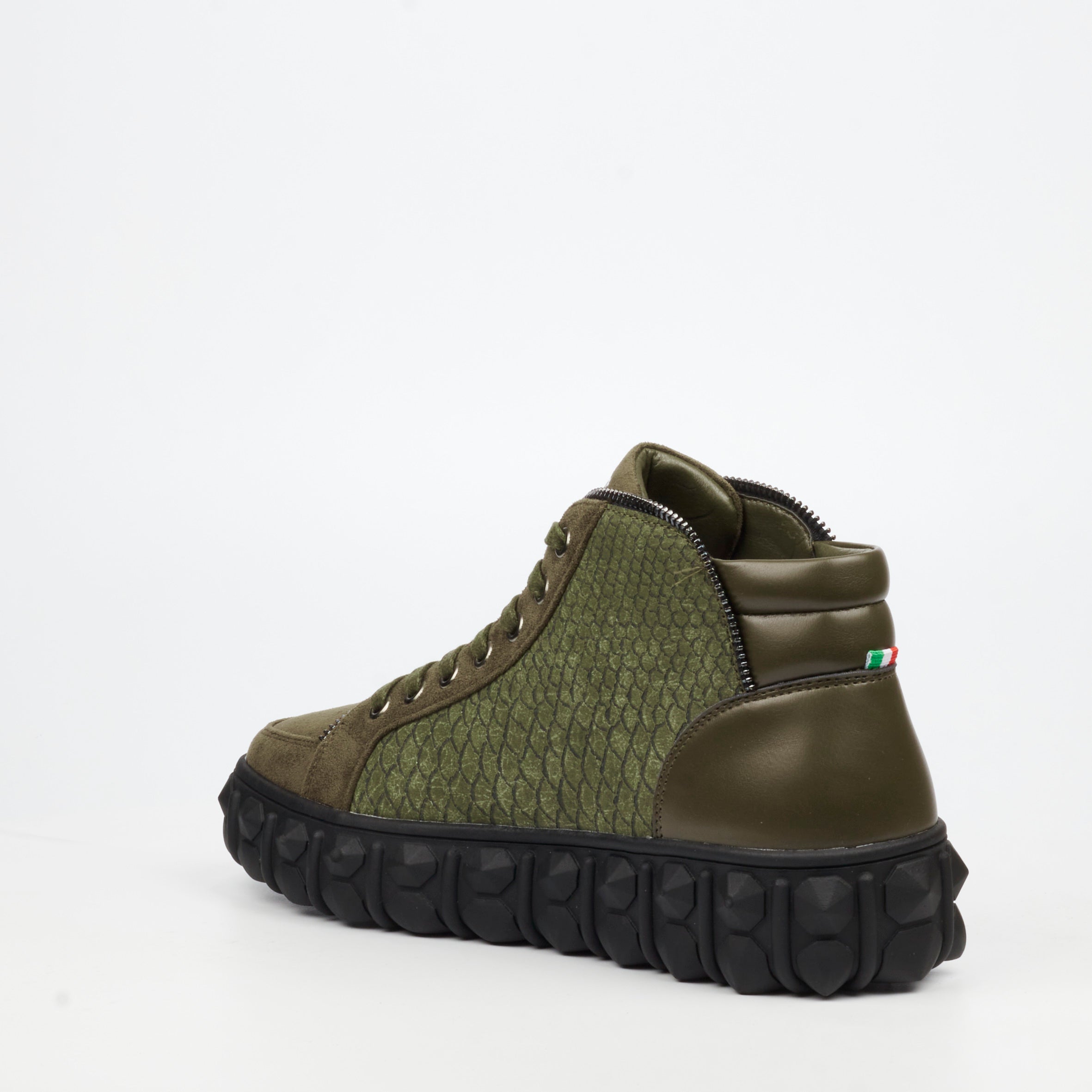 Mazerata Pigale 15 Faux Suede / Print Ankle Boot - Olive footwear Mazerata