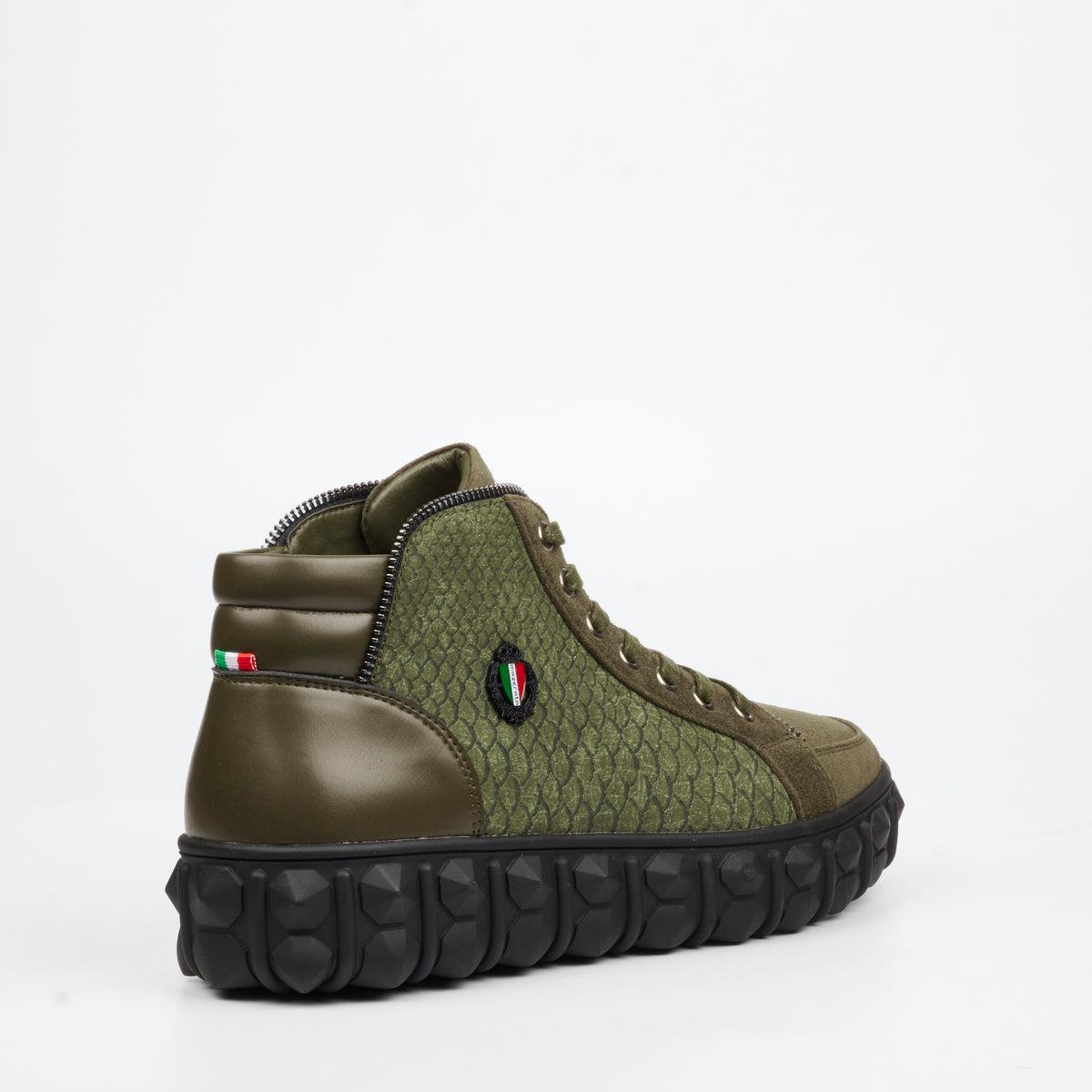 Mazerata Pigale 15 Faux Suede / Print Ankle Boot - Olive footwear Mazerata