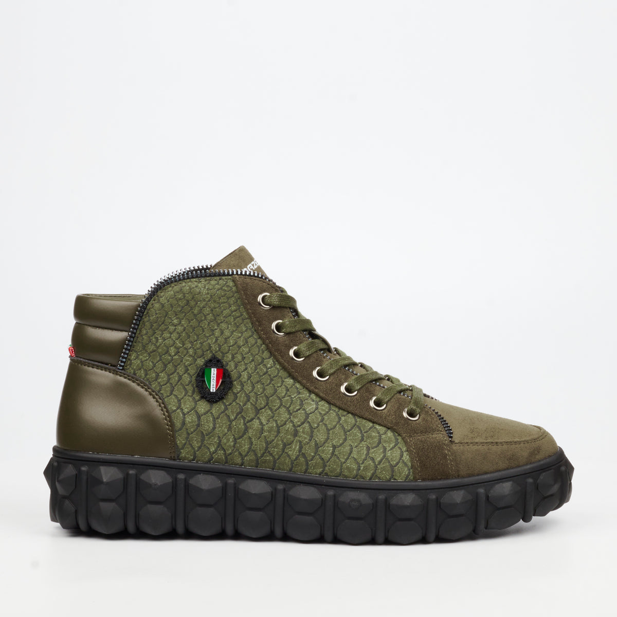 Mazerata Pigale 15 Faux Suede / Print Ankle Boot - Olive footwear Mazerata