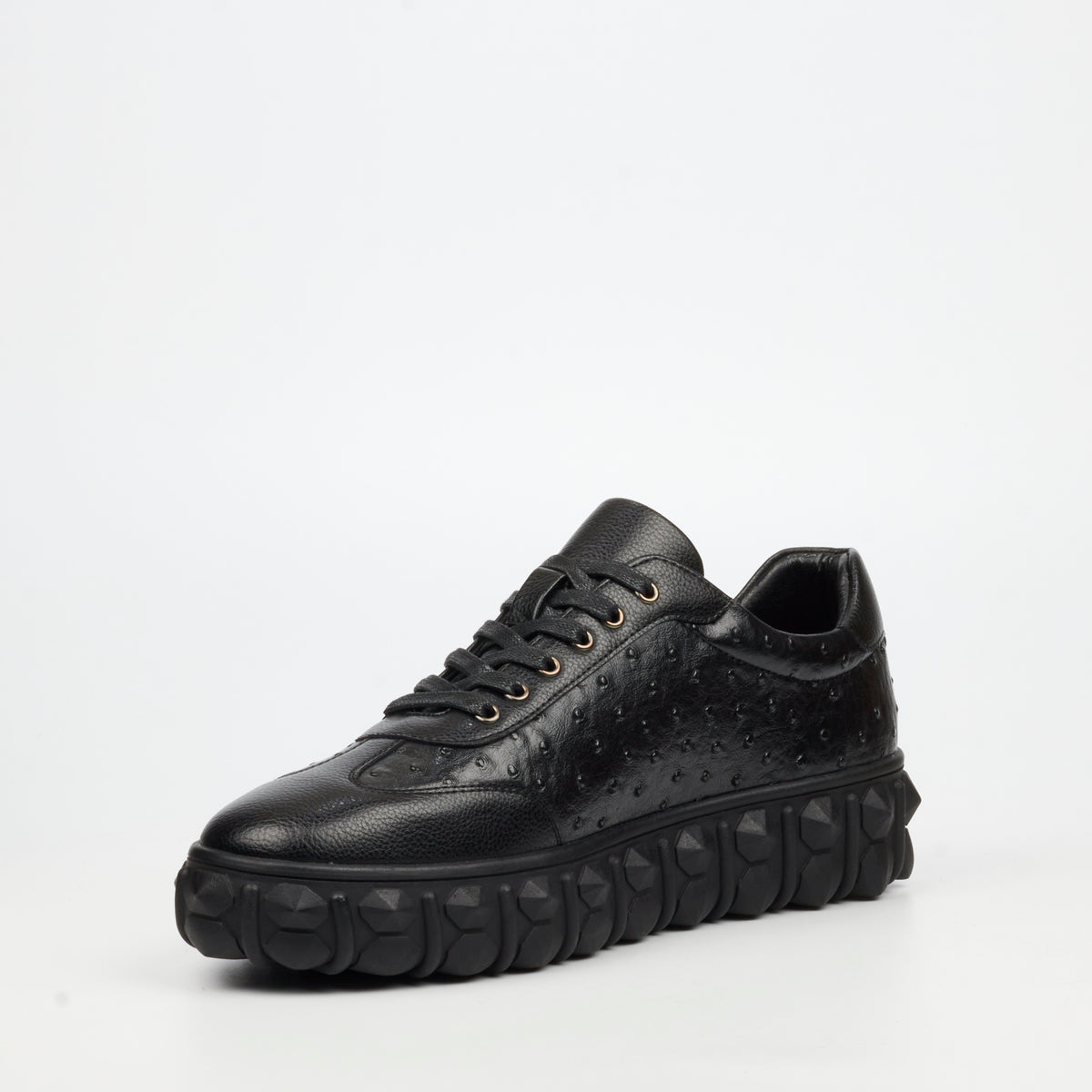Mazerata Pigale 18 Faux Ostrich Wax Sneakers - Black