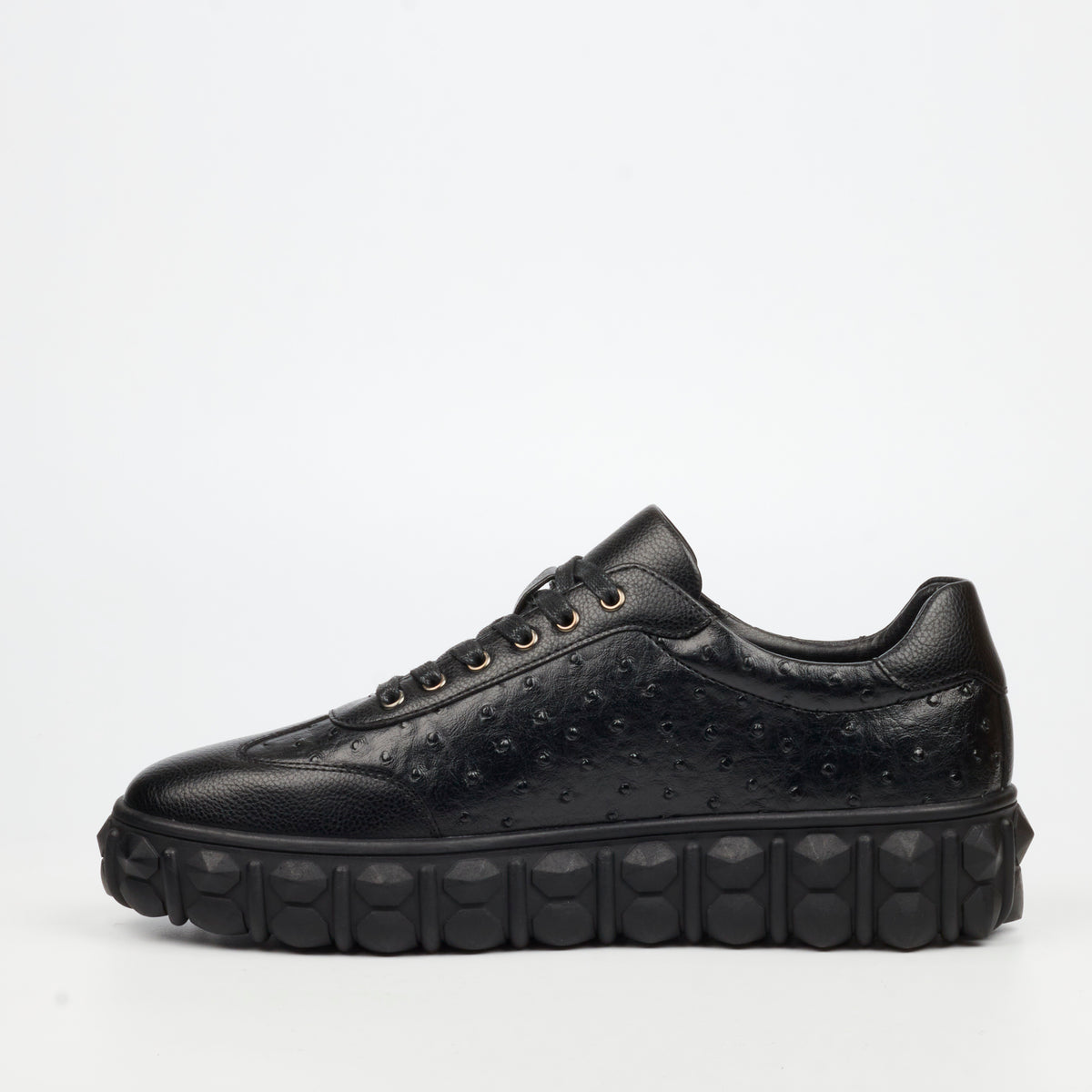 Mazerata Pigale 18 Faux Ostrich Wax Sneakers - Black