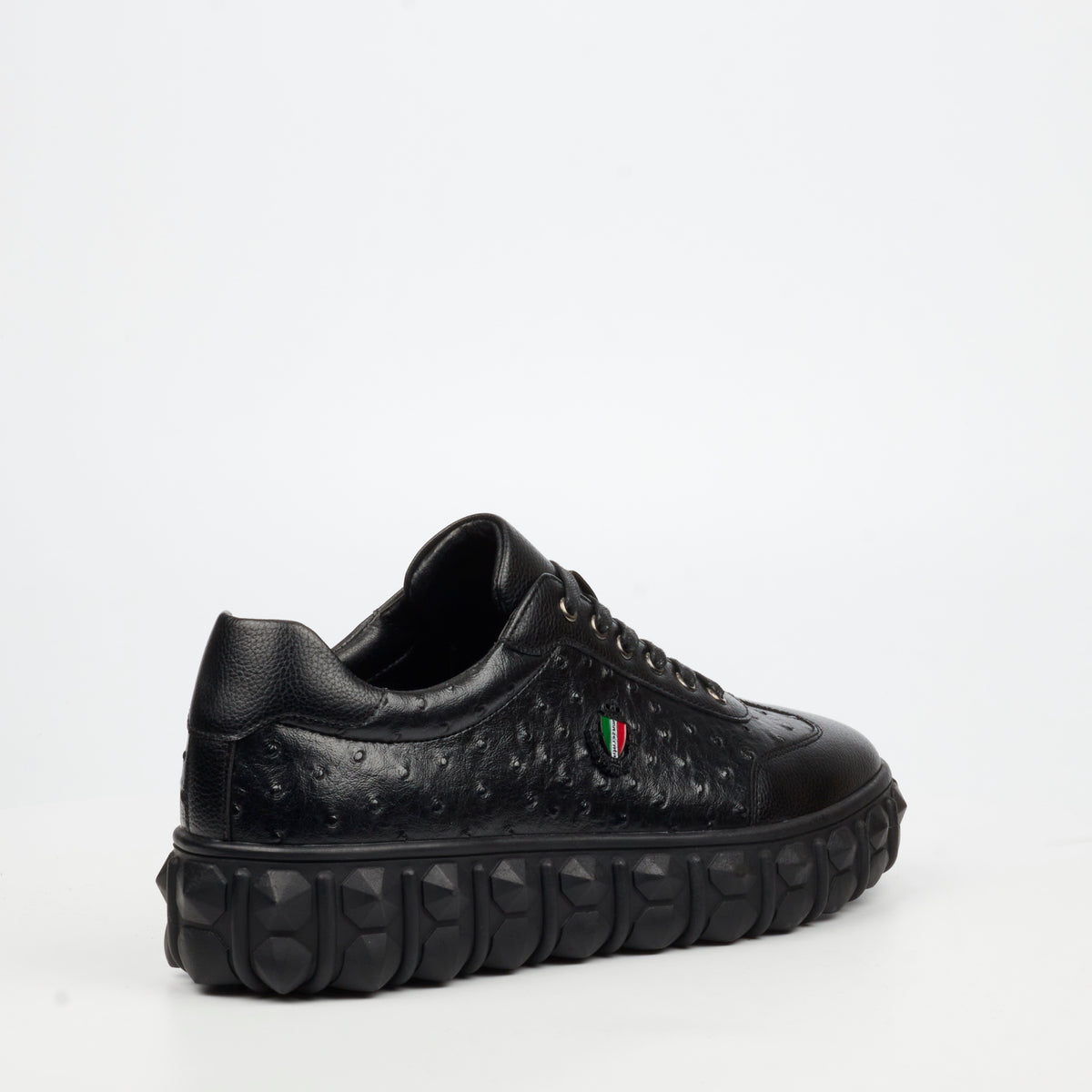 Mazerata Pigale 18 Faux Ostrich Wax Sneakers - Black