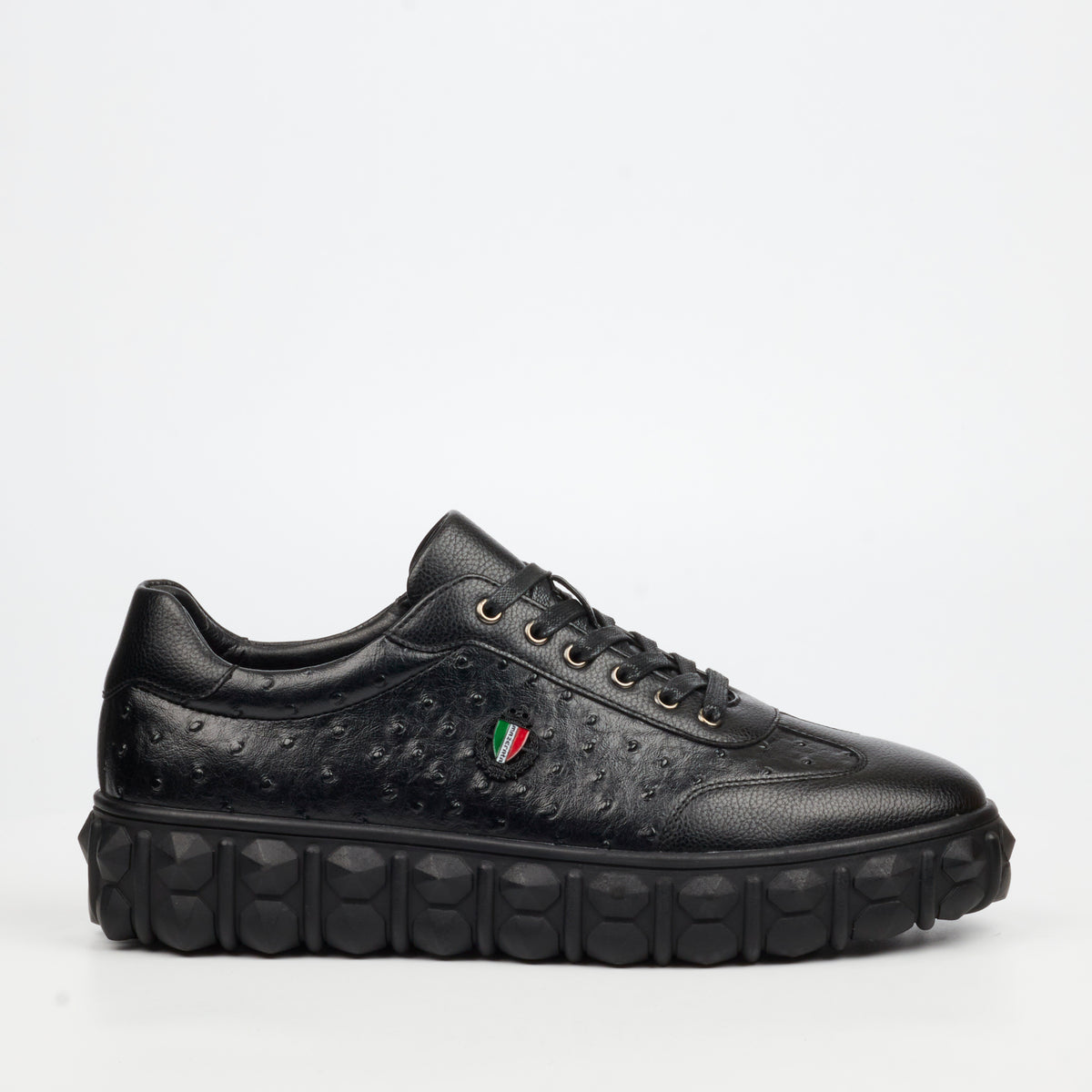 Mazerata Pigale 18 Faux Ostrich Wax Sneakers - Black