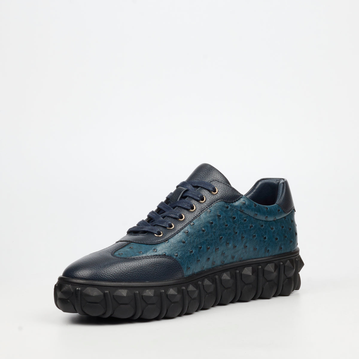 Mazerata Pigale 18 Faux Ostrich Wax Sneakers - Navy