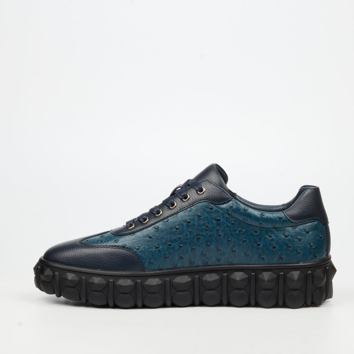 Mazerata Pigale 18 Faux Ostrich Wax Sneakers - Navy