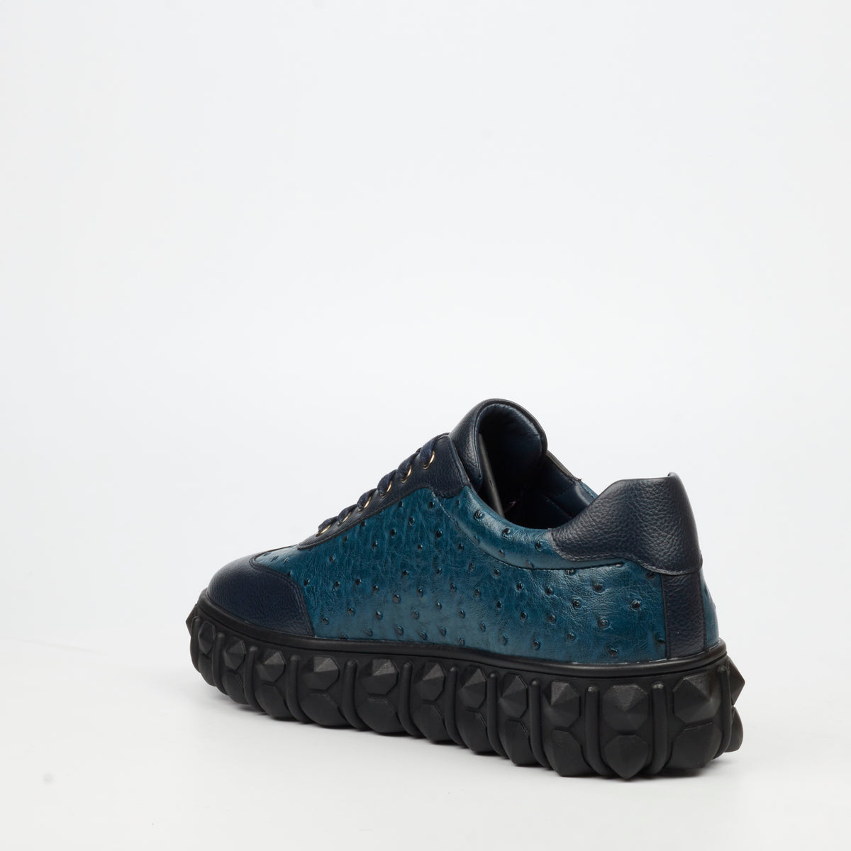 Mazerata Pigale 18 Faux Ostrich Wax Sneakers - Navy