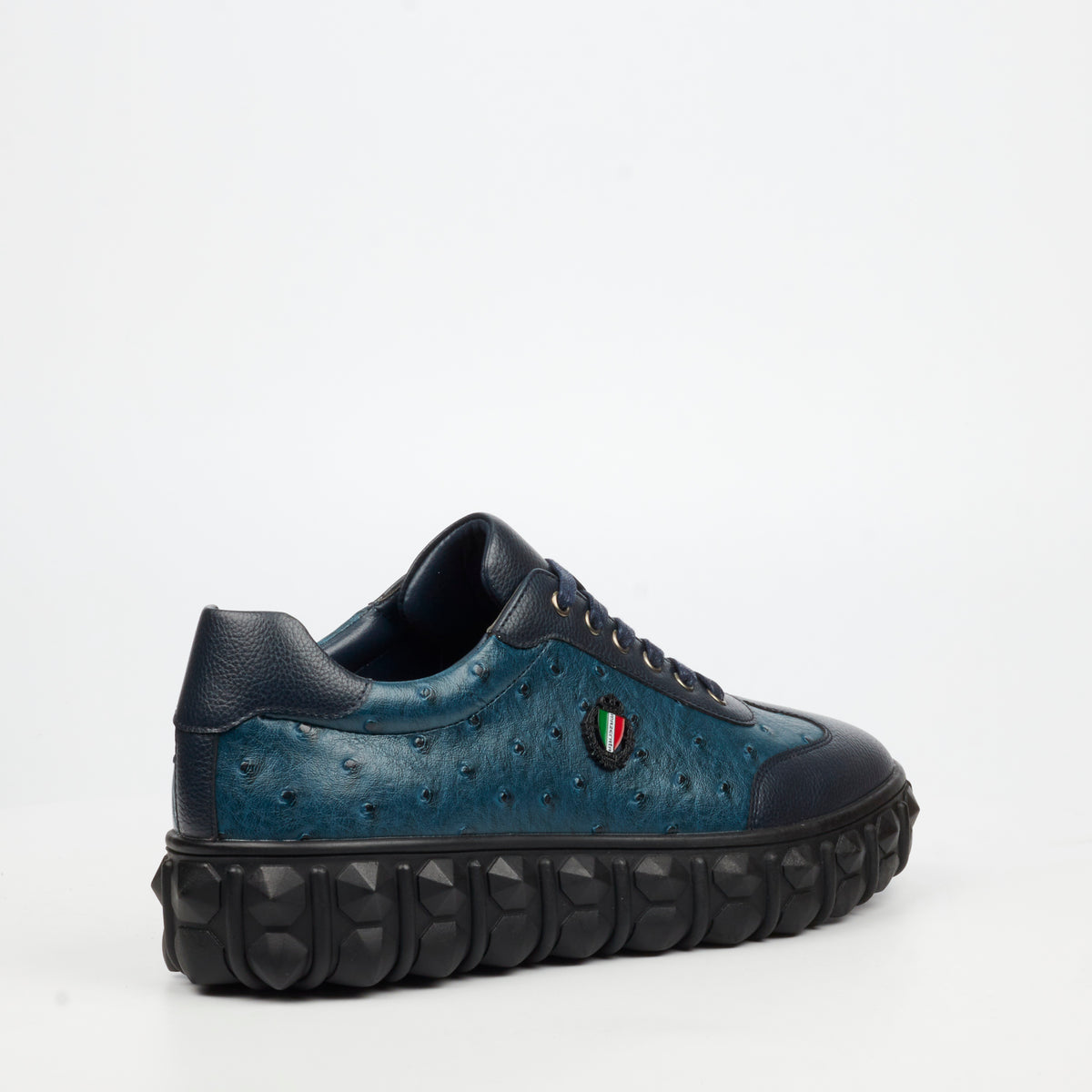 Mazerata Pigale 18 Faux Ostrich Wax Sneakers - Navy