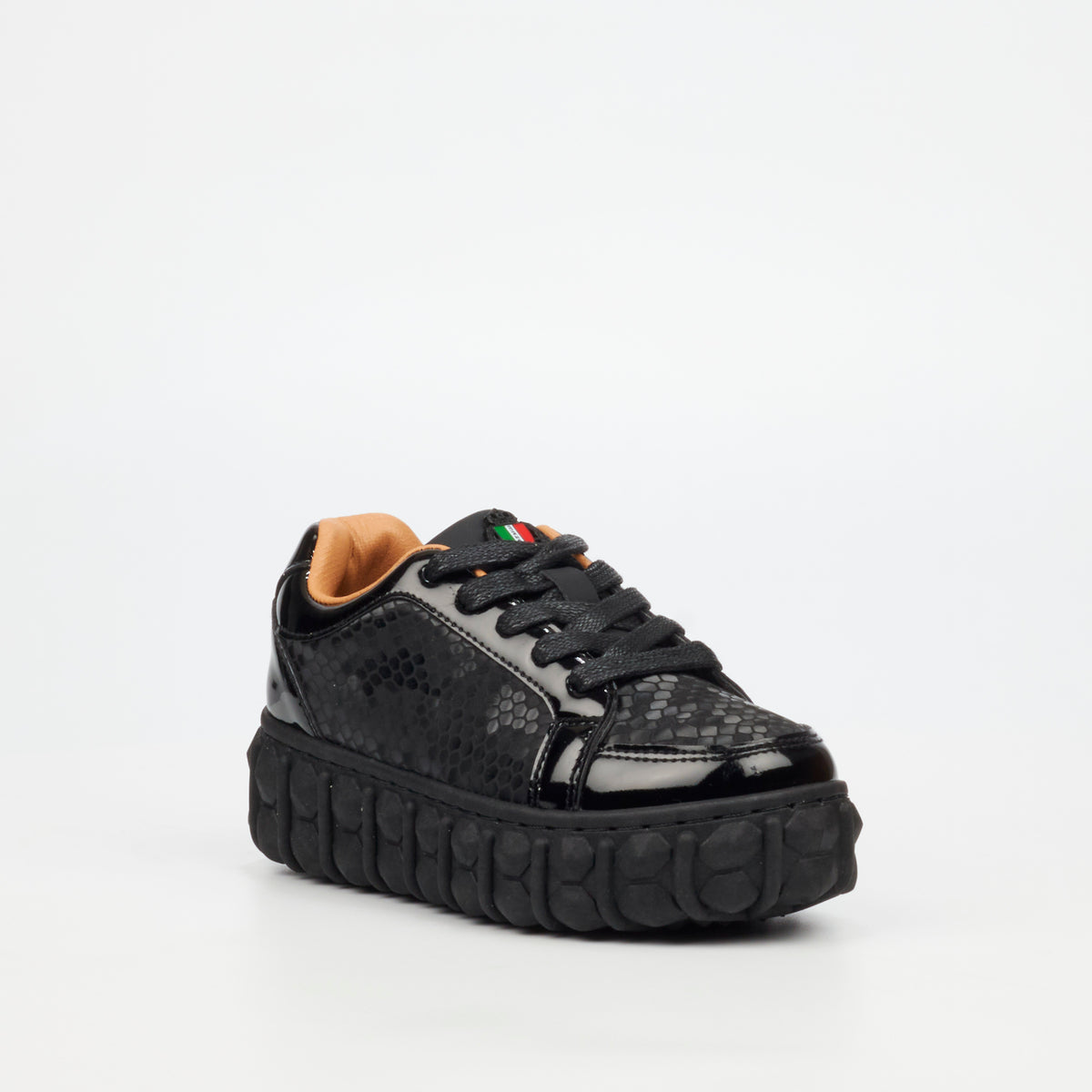 Mazerata Pigale 37 Faux Patent / Snake Sneaker - Black (Youth)