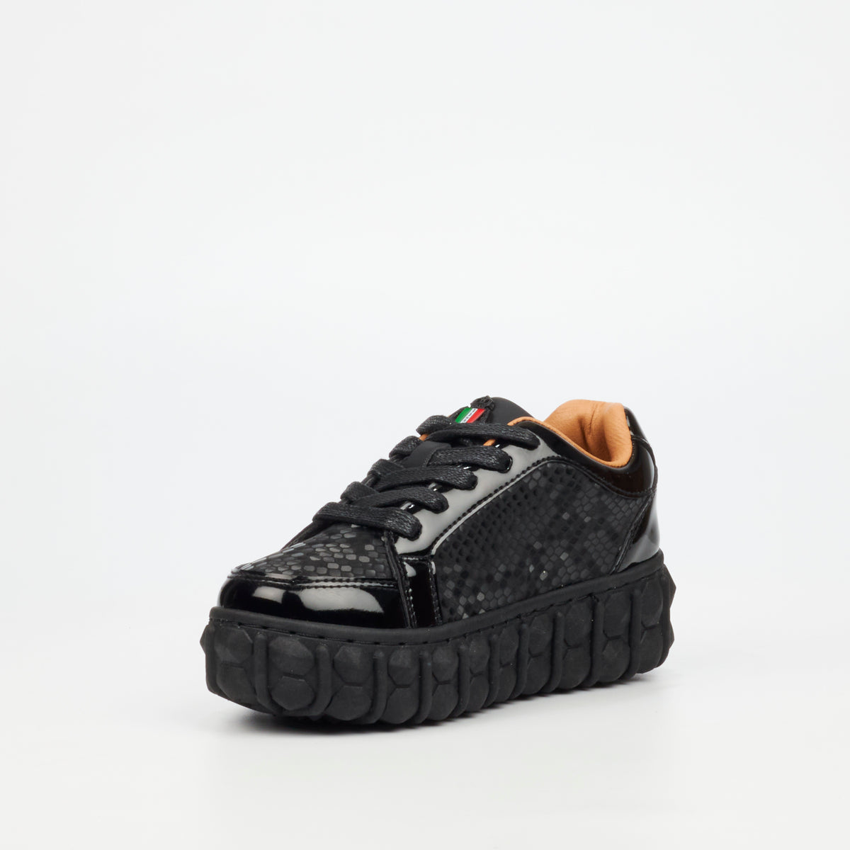Mazerata Pigale 37 Faux Patent / Snake Sneaker - Black (Youth)