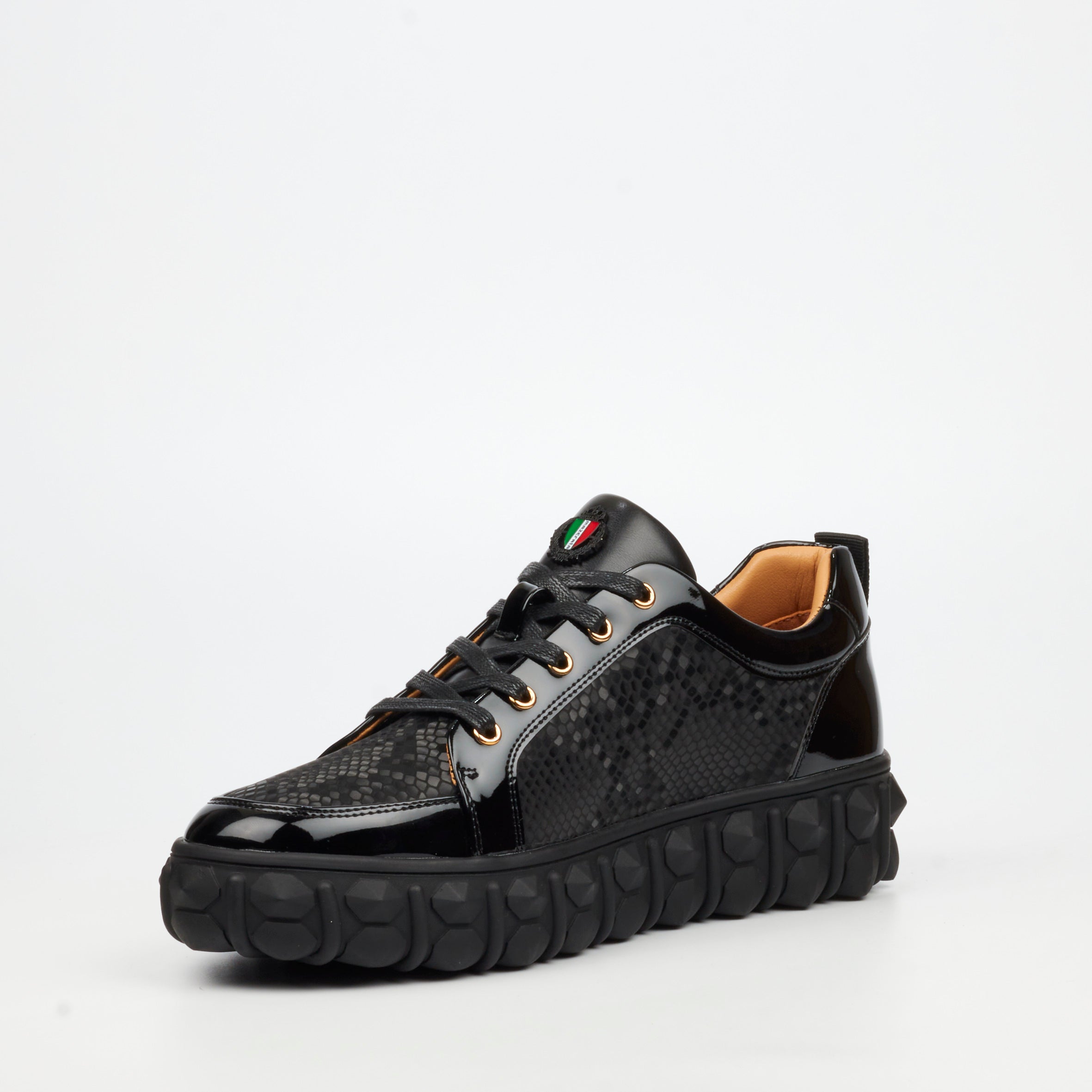 Mazerata Pigale 37 Faux Patent / Snake Sneaker - Black footwear Mazerata
