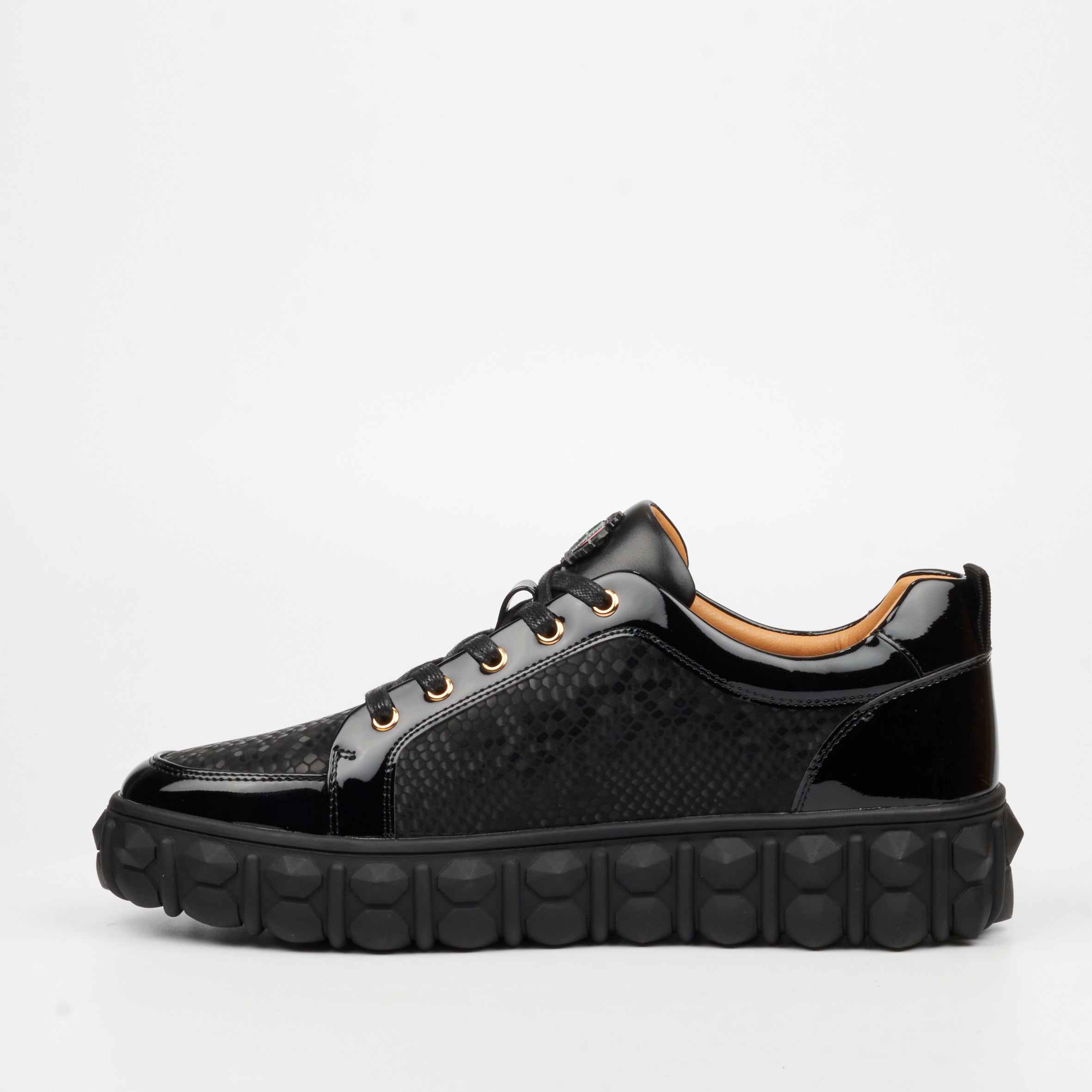 Mazerata Pigale 37 Faux Patent / Snake Sneaker - Black footwear Mazerata