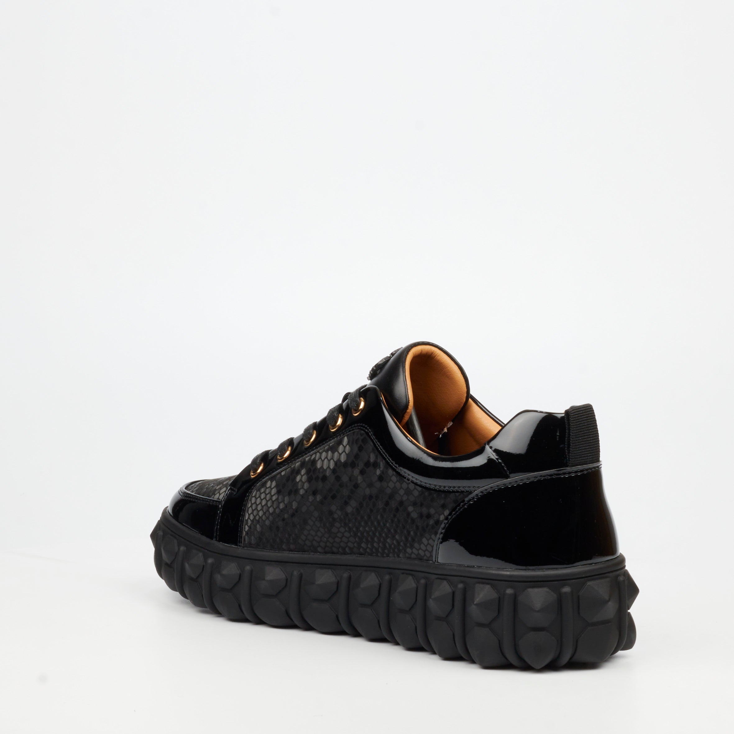 Mazerata Pigale 37 Faux Patent / Snake Sneaker - Black footwear Mazerata