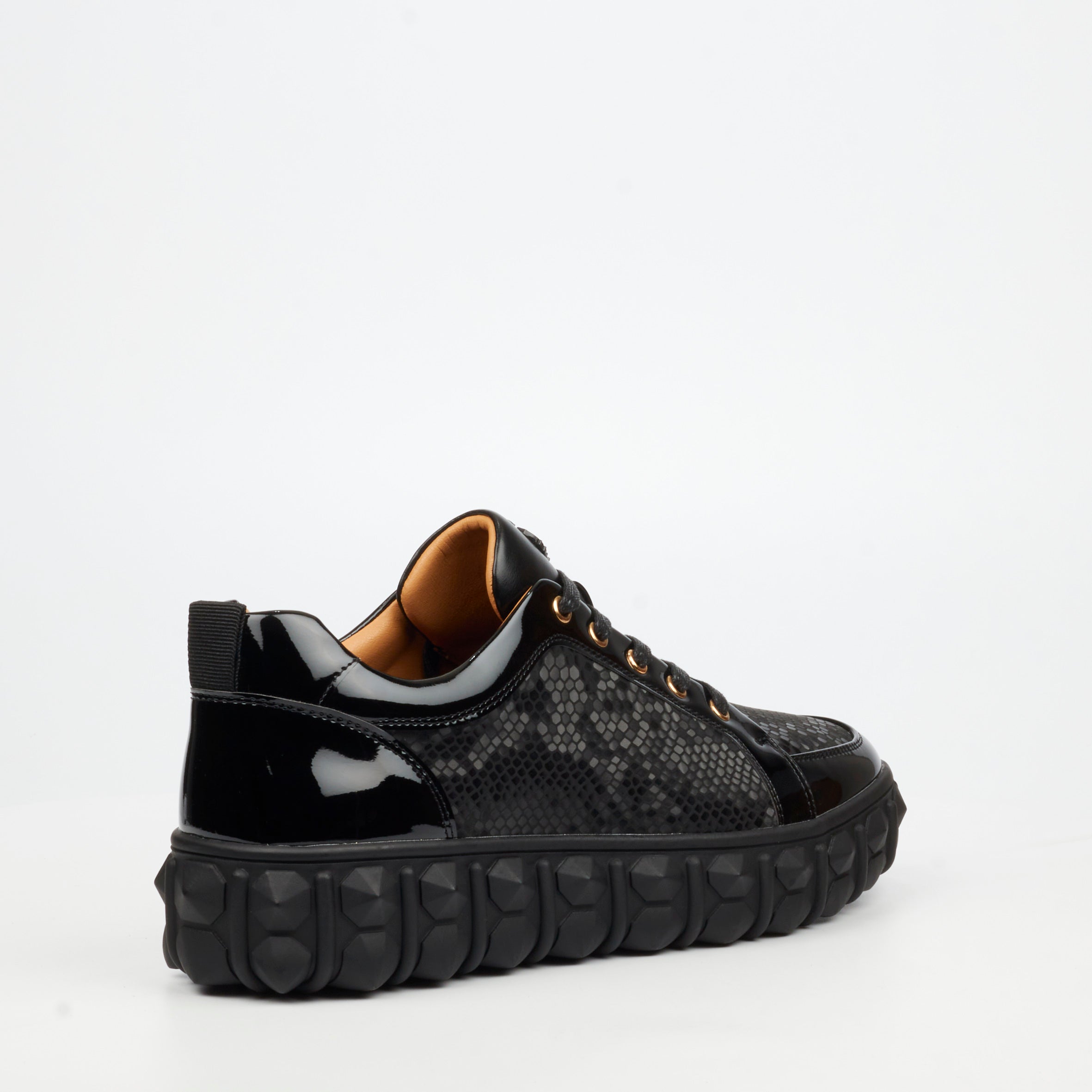 Mazerata Pigale 37 Faux Patent / Snake Sneaker - Black footwear Mazerata