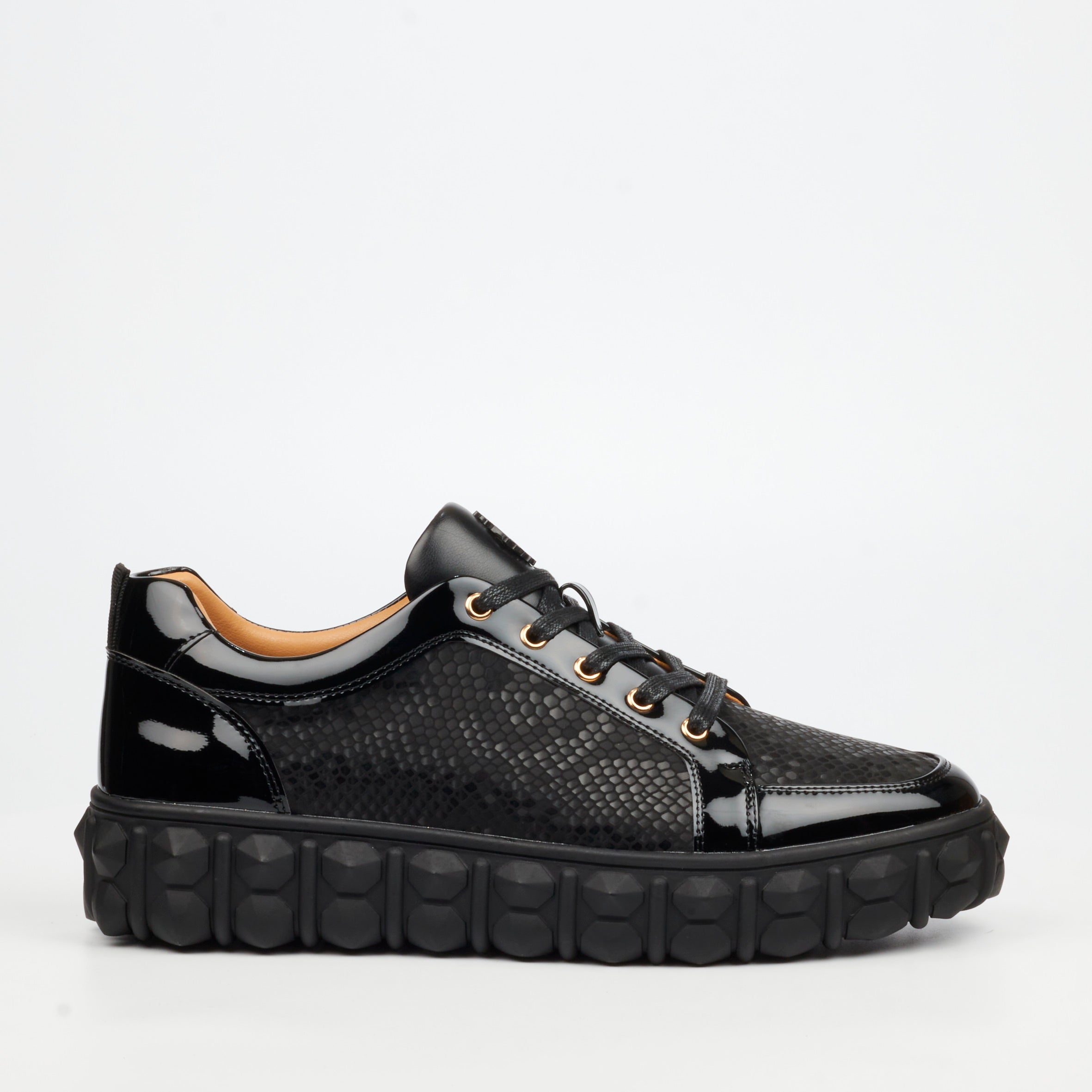 Mazerata Pigale 37 Faux Patent / Snake Sneaker - Black footwear Mazerata
