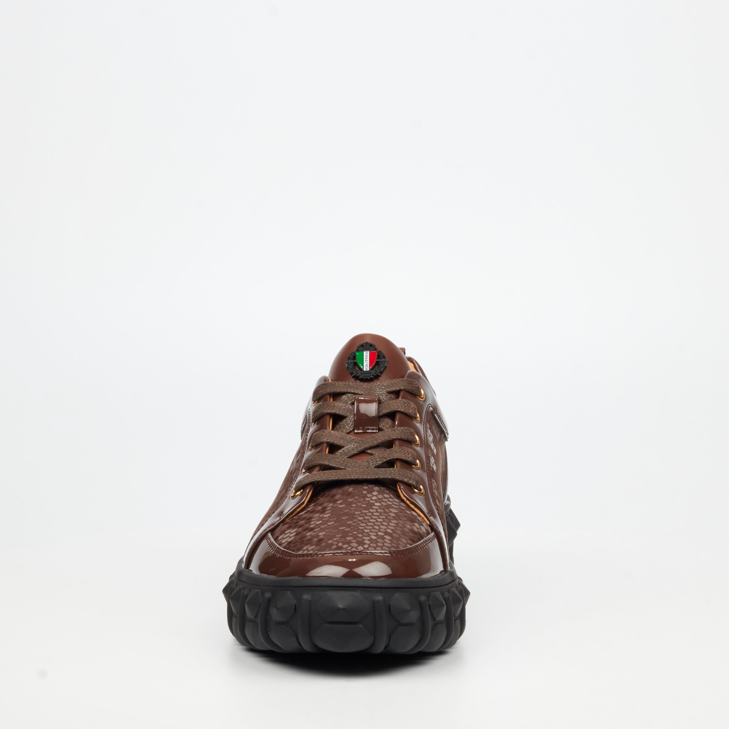 Mazerata Pigale 37 Faux Patent / Snake Sneaker - Chocolate footwear Mazerata