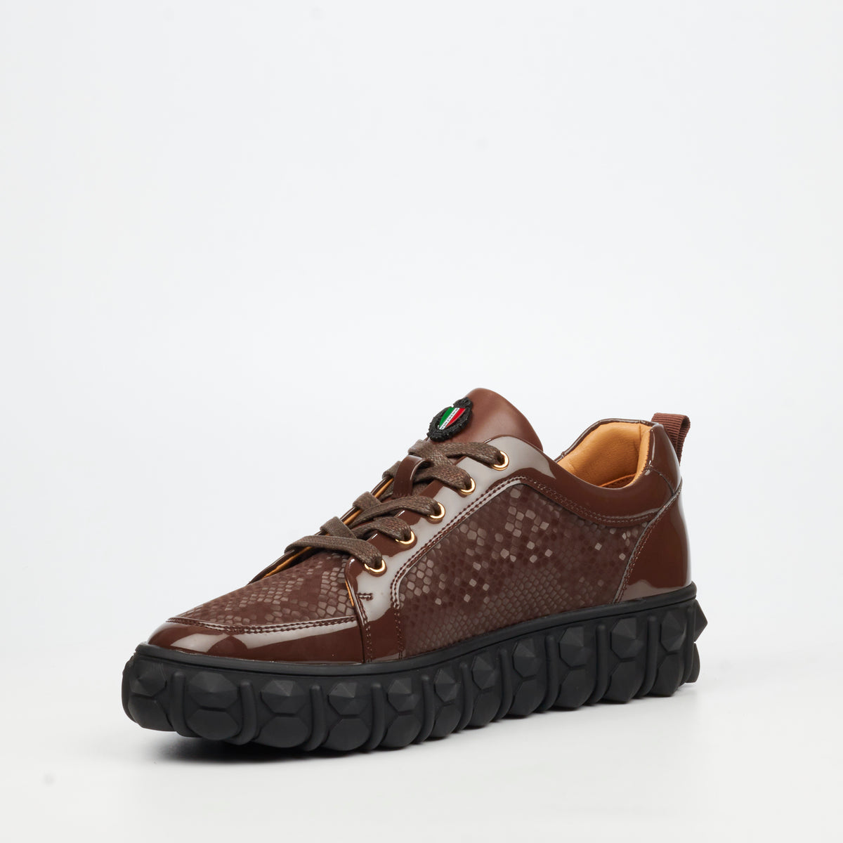 Mazerata Pigale 37 Faux Patent / Snake Sneaker - Chocolate footwear Mazerata