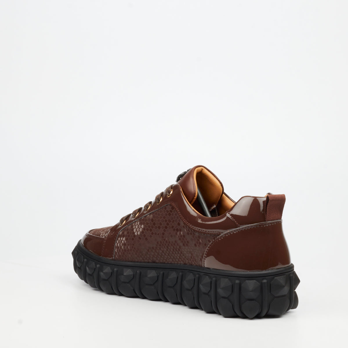 Mazerata Pigale 37 Faux Patent / Snake Sneaker - Chocolate footwear Mazerata
