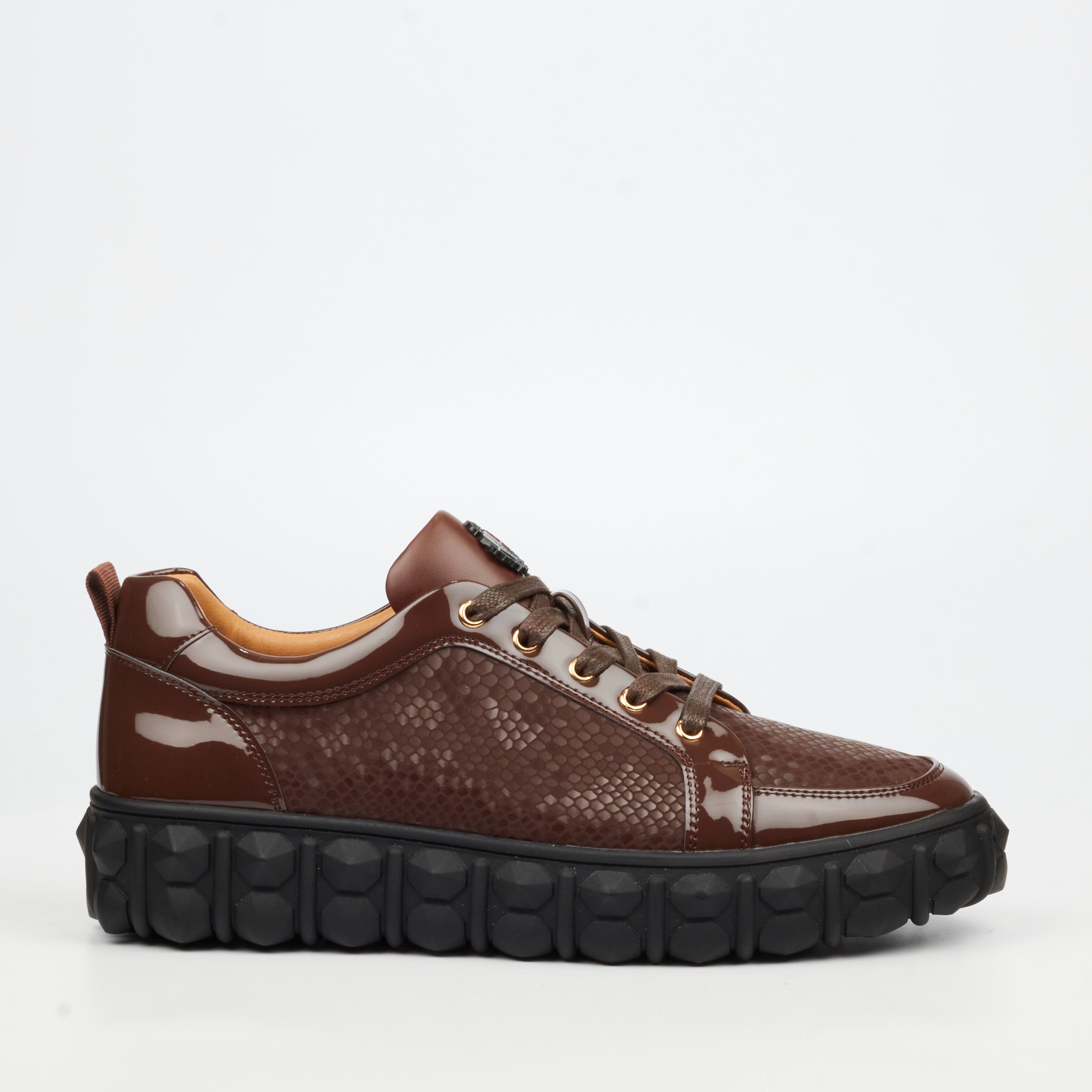 Mazerata Pigale 37 Faux Patent / Snake Sneaker - Chocolate footwear Mazerata