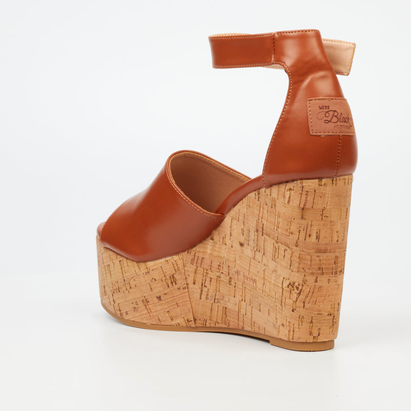 Miss Black Seville 2 Wedge - Tan footwear Miss Black   