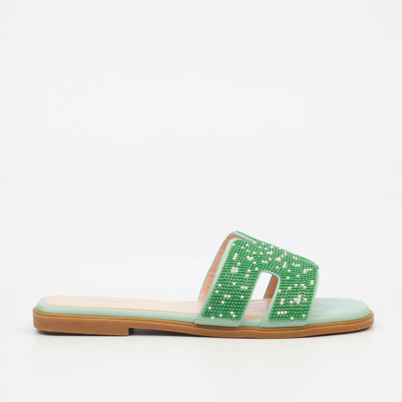 Miss Black Syrup 3 Flat Sandal - Green footwear Miss Black   