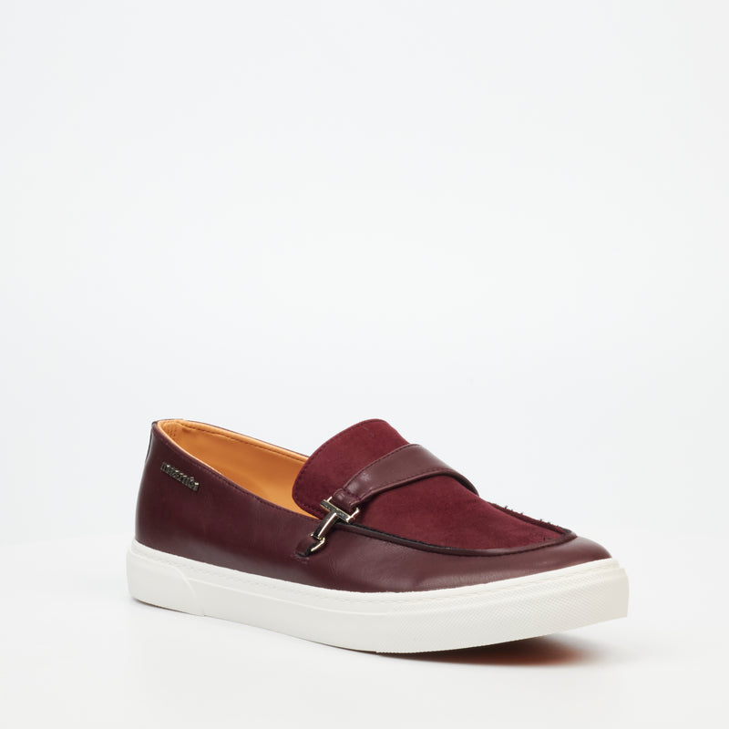 Mazerata Tino 2 Faux Wax / Faux Suede Sneaker - Burgundy footwear Mazerata