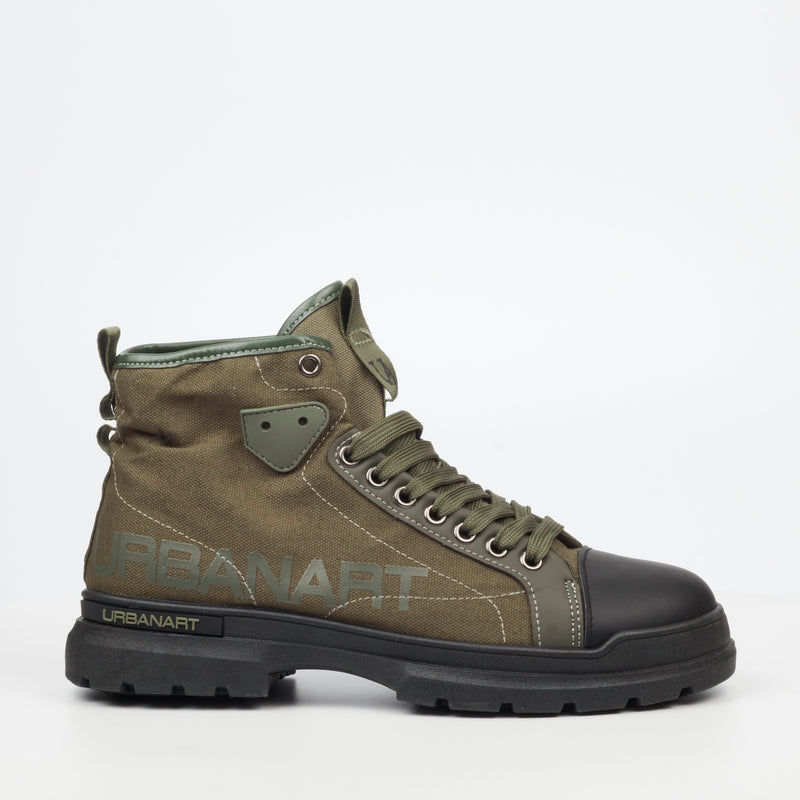 Urbanart Trek 1 Faux Wax / Canvas Ankle Boot - Olive footwear UBRT