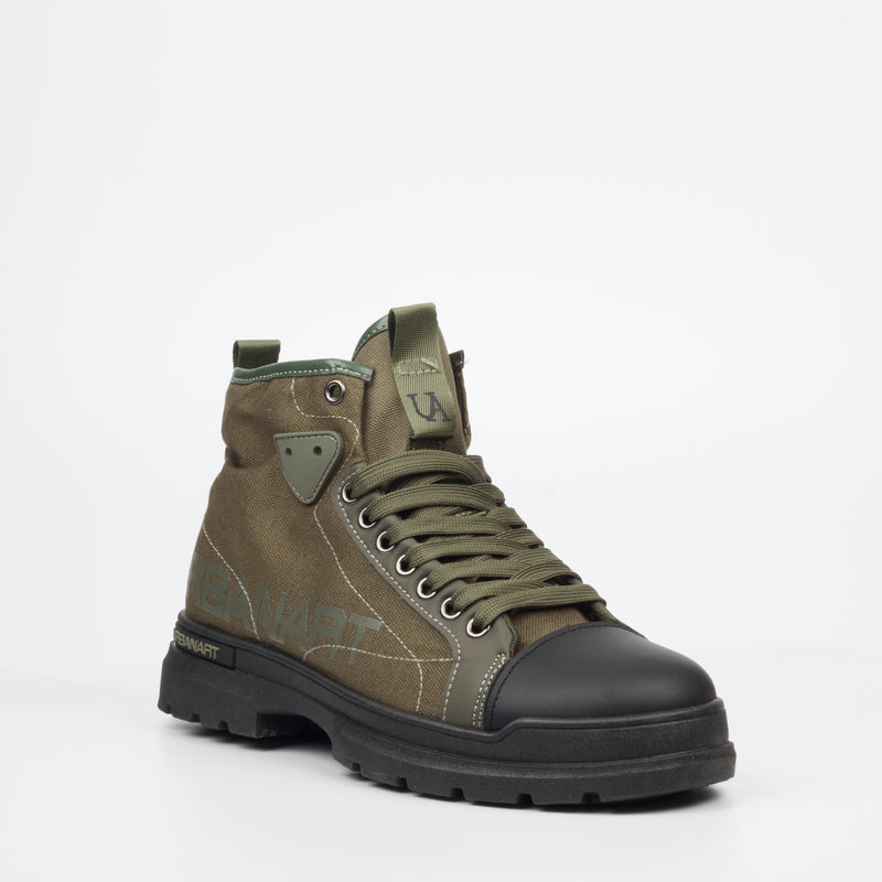 Urbanart Trek 1 Faux Wax / Canvas Ankle Boot - Olive footwear UBRT