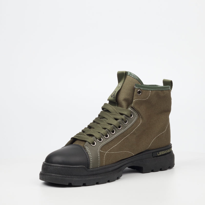 Urbanart Trek 1 Faux Wax / Canvas Ankle Boot - Olive footwear UBRT