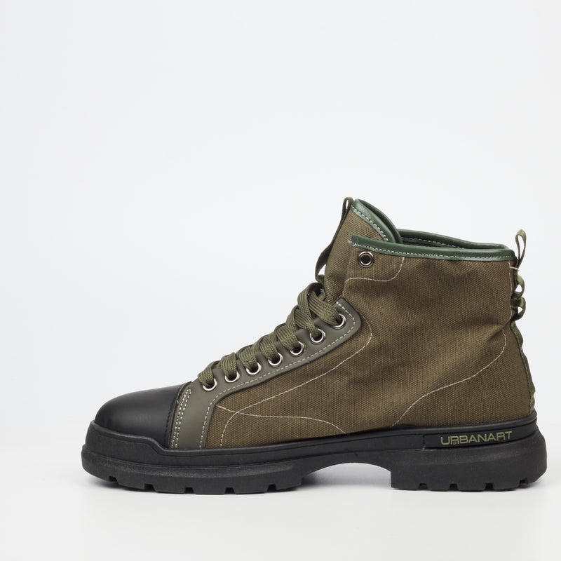 Urbanart Trek 1 Faux Wax / Canvas Ankle Boot - Olive footwear UBRT