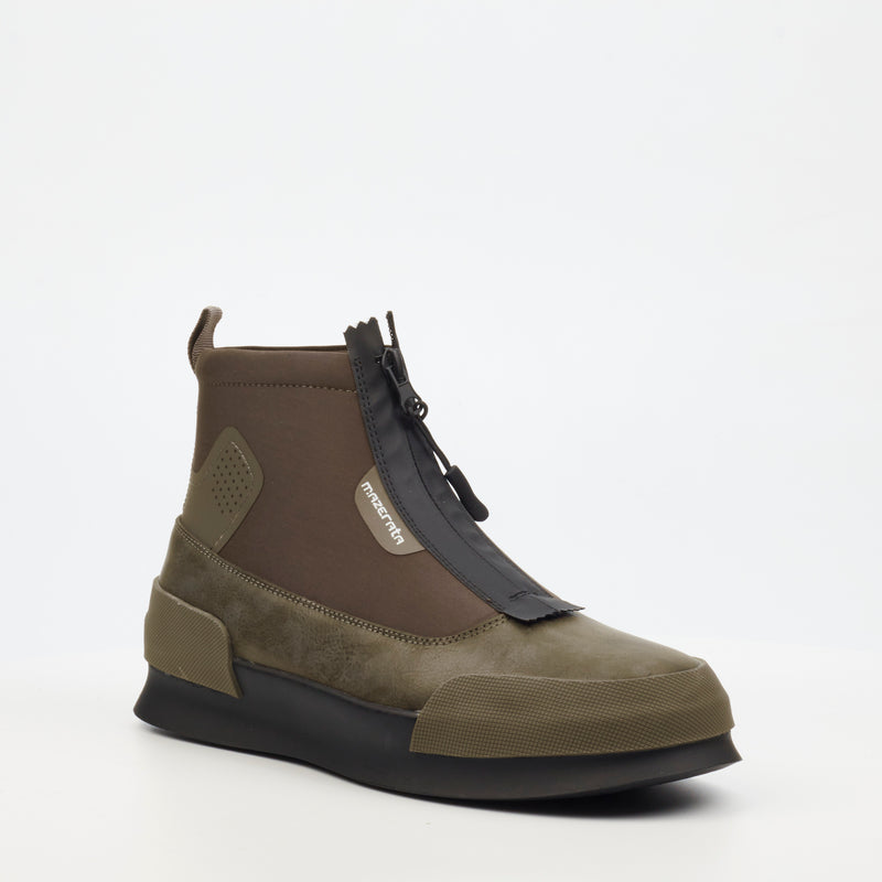 Mazerata VAlentino 20 Faux LEather / Lycra Sneaker - Olive footwear Mazerata