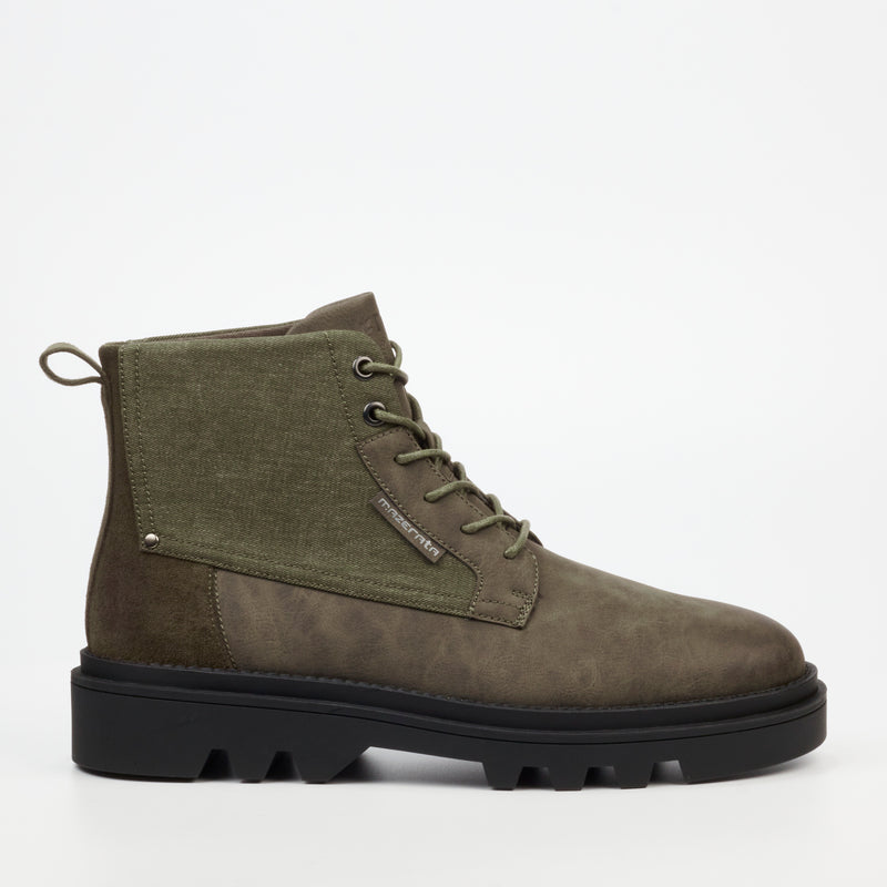 Mazerata Vinchey 48 Faux Nubuck / Canvas Ankle Boot - Olive footwear Mazerata