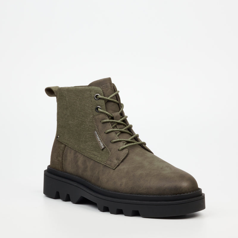 Mazerata Vinchey 48 Faux Nubuck / Canvas Ankle Boot - Olive footwear Mazerata