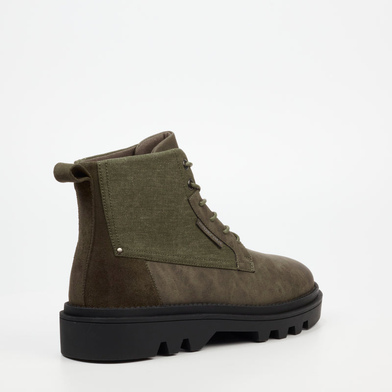 Mazerata Vinchey 48 Faux Nubuck / Canvas Ankle Boot - Olive footwear Mazerata