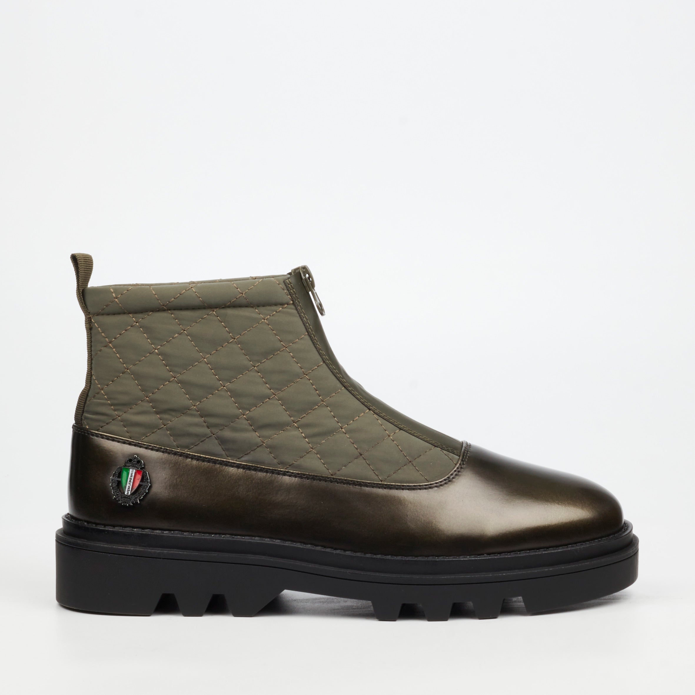 Mazerata Vinchey 9 Nylon / Faux Wax Ankle Boot - Olive footwear Mazerata