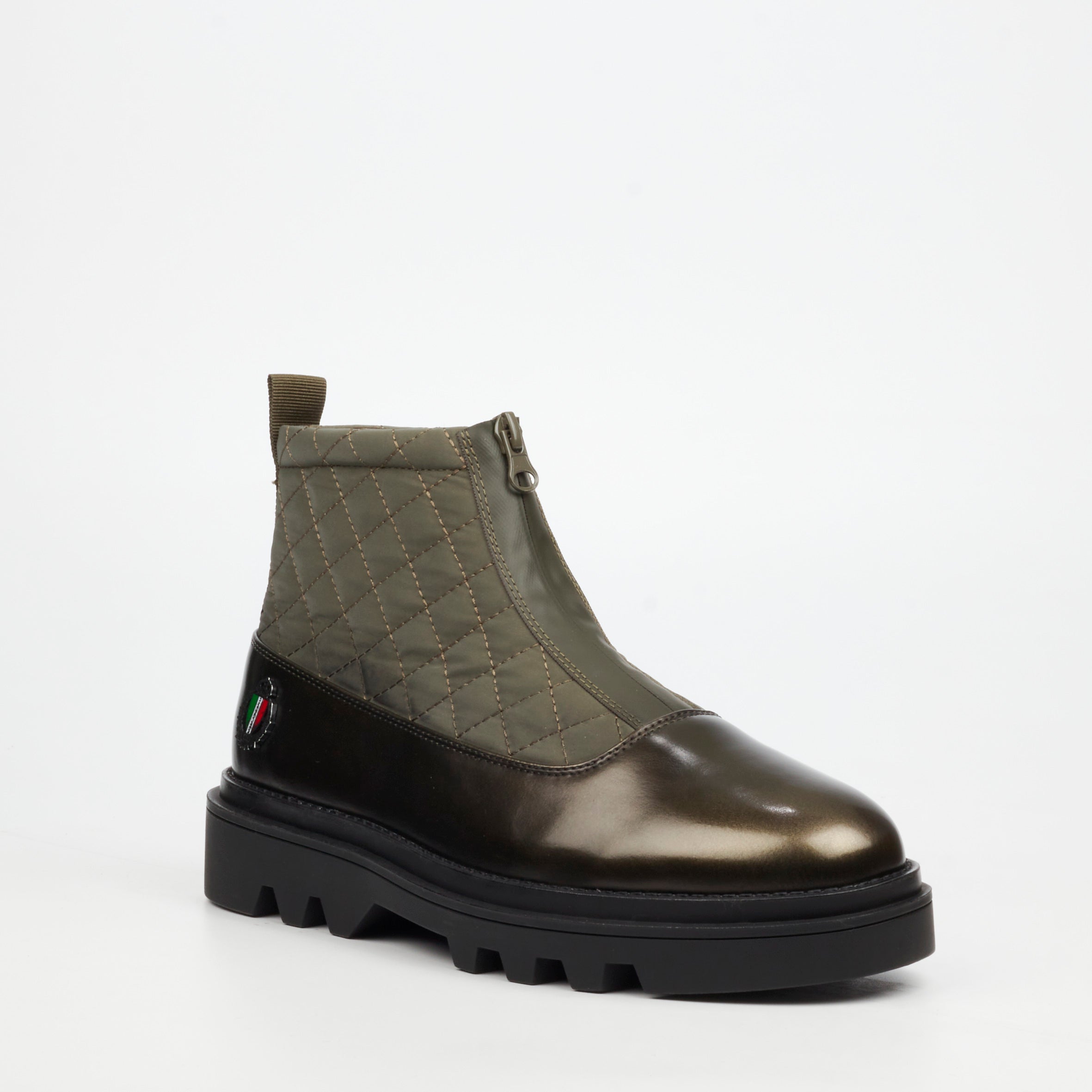 Mazerata Vinchey 9 Nylon / Faux Wax Ankle Boot - Olive footwear Mazerata