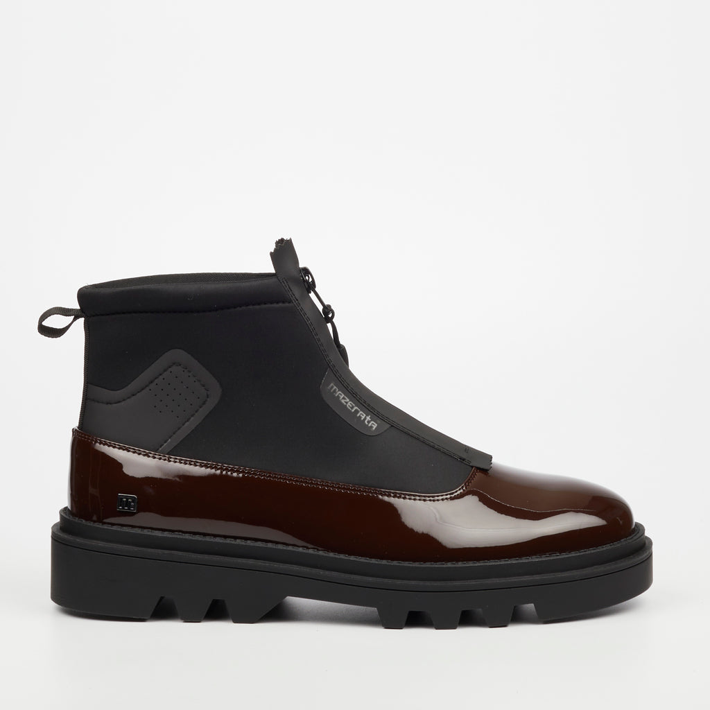 Mazerata Vinchey 9 Faux Patent / Lycra Ankle Boot - Plum footwear Mazerata