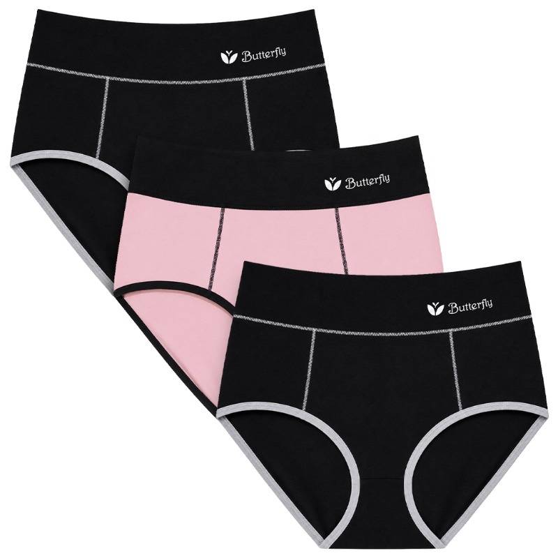 Butterfly High Waisted Briefs – Dark Elegance (2 x Black, 1 x Pink)