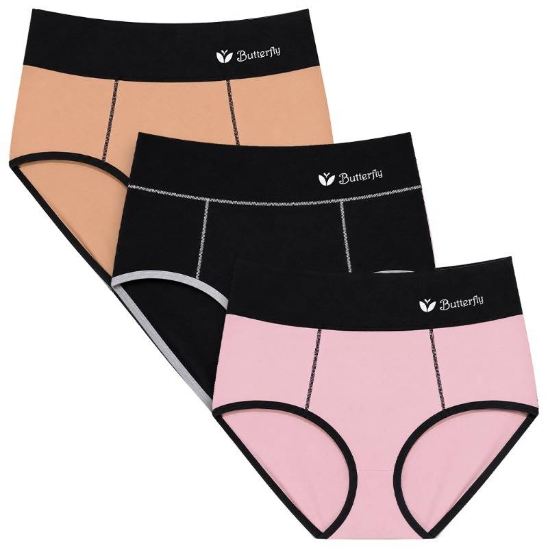 Butterfly High Waisted Briefs – Feminine Mix (1 x Pink, 1 x Nude, 1 x Black)