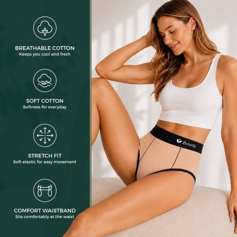 Butterfly Feet High Waisted Briefs – Classic Neutrals (2 x Nude, 1 x Black) underwear Butterfly Feet
